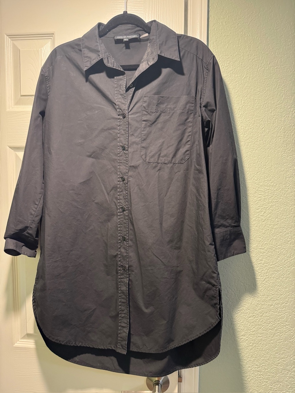 English Factory Black Button-Down Tunic Shirt dress in black